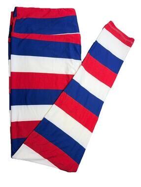 New LuLaRoe TC2 Red White And Blue  Patriotic Striped Leggings Size (20-26)